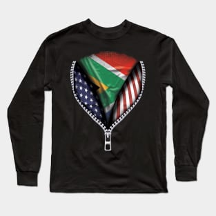 South African Flag  South Africa Flag American Flag Zip Down - Gift for South African From South Africa Long Sleeve T-Shirt